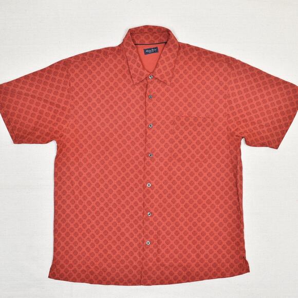 Linea Rosso Men's Button Down Shirt Geometric 100% Silk Red Size 2XL Signature - Picture 2 of 8